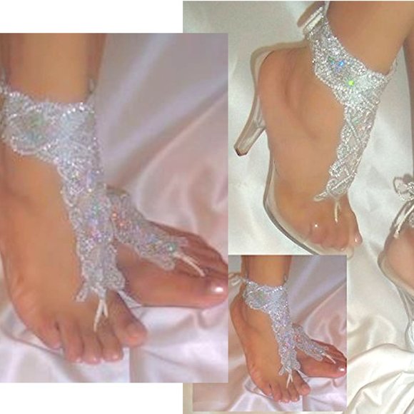 Silver Sequin Barefoot Sandals By PrettiFlower - Picture 3 of 5